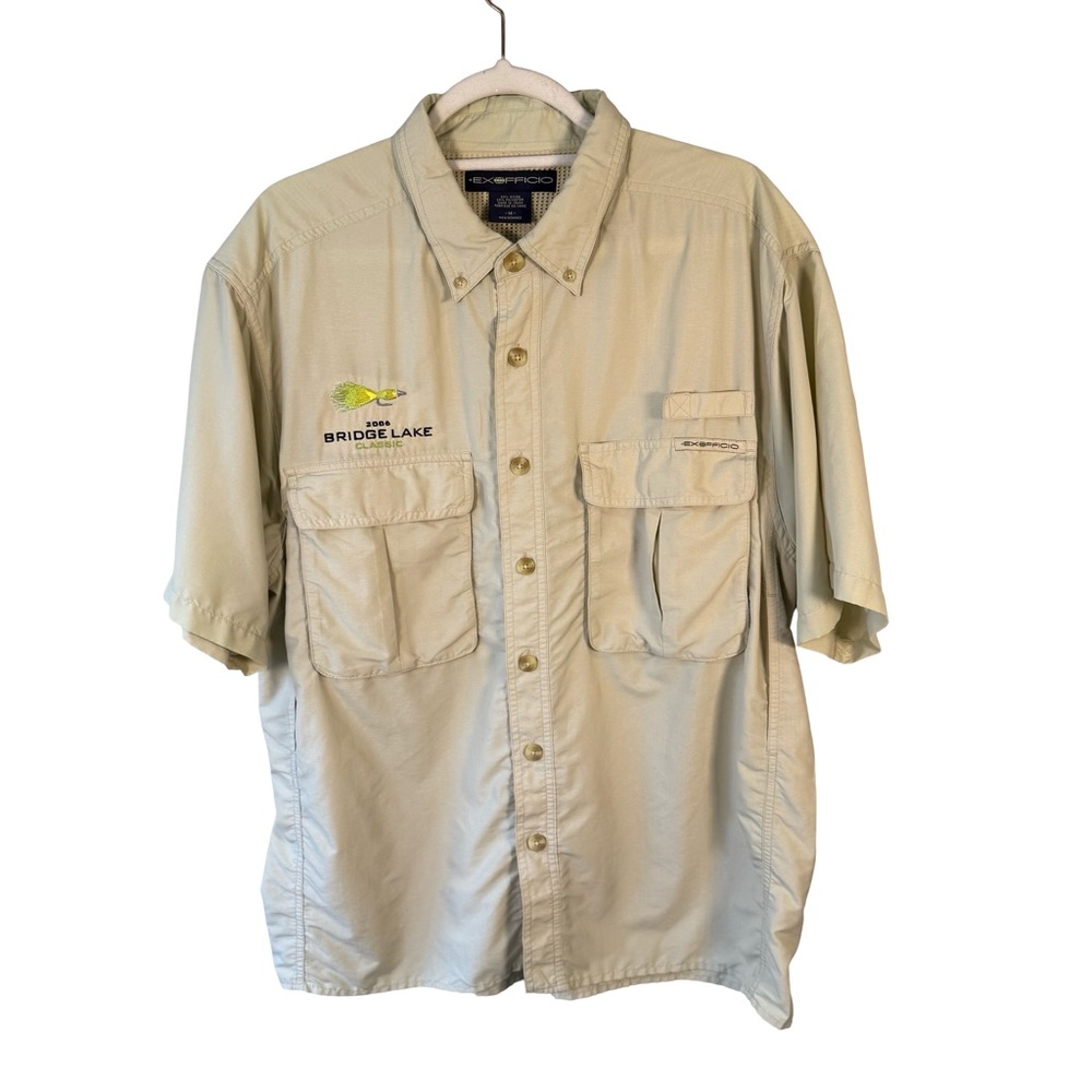 Exofficio Tan Short Sleeve Fishing Shirt Size M Lightweight Outdoor Gorpcore